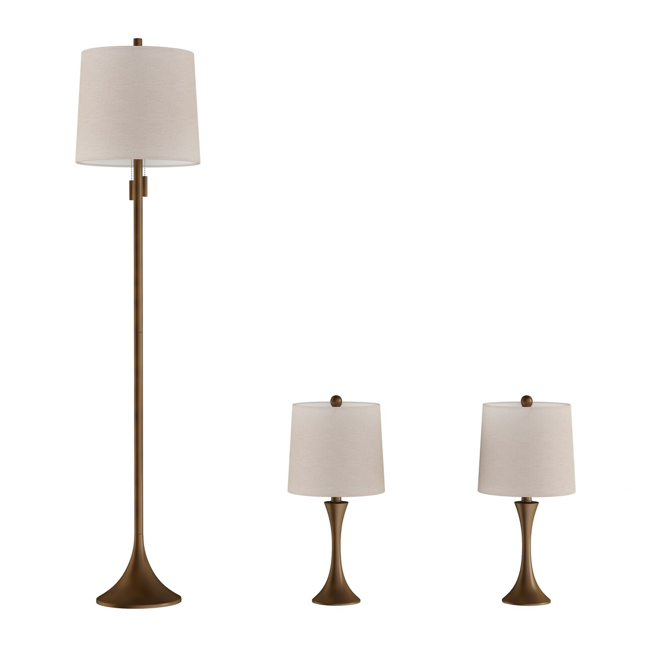 Mid-Century Modern Lamp Set Of 3 Metal Floor Table Lamps With Led Bulbs Bronze Silver
